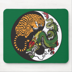 Tapis De Souris symbole de yang de yin de dragon vert et de tigre