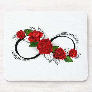 Tapis De Souris Symbole d'infini avec roses rouges