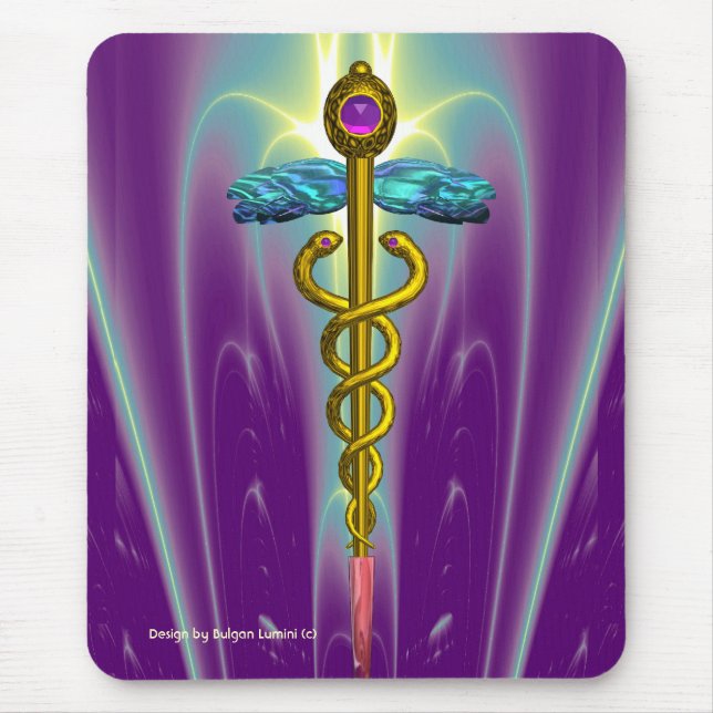 Tapis De Souris Symbole Médicale OR CADUCUS, violet vif (Devant)
