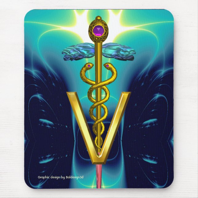 Tapis De Souris SYMBOLE VÉTÉRINAIRE DE CADUCE D'OR / Aqua Blue Tur (Devant)