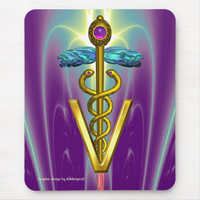 Tapis De Souris SYMBOLE VÉTÉRINAIRE DE CADUCE D'OR / Vert pourpre (Devant)