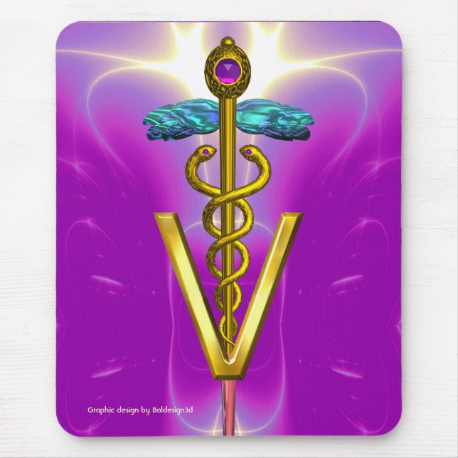 Tapis De Souris SYMBOLE VÉTÉRINAIRE DE CADUCE D'OR / Violet rose (Devant)