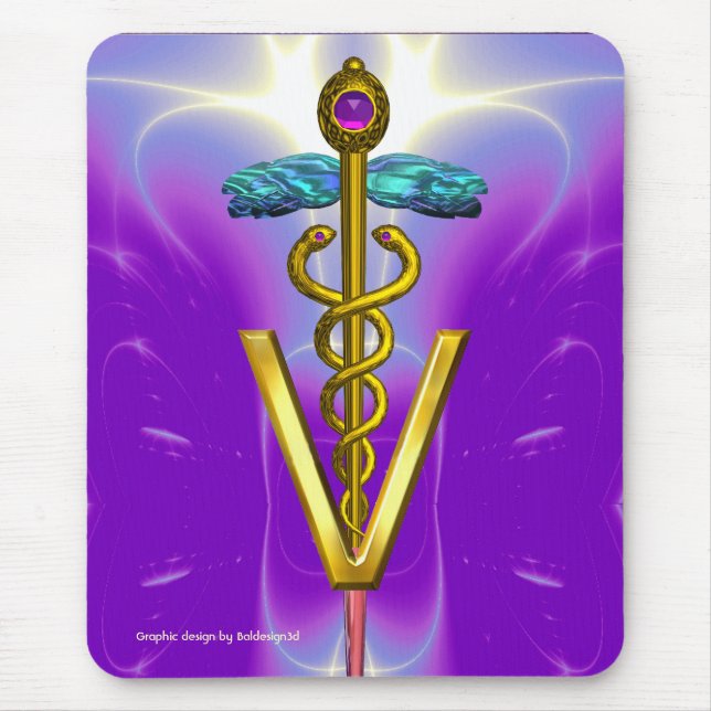 Tapis De Souris SYMBOLE VÉTÉRINAIRE DE CADUCE D'OR / Violet Violet (Devant)