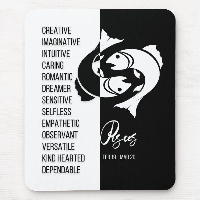 Tapis De Souris Symbole zodiaque Pisces Mousepad, noir et blanc (Devant)