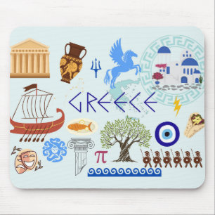 Tapis De Souris Symboles de Grèce pour les amoureux du voyage