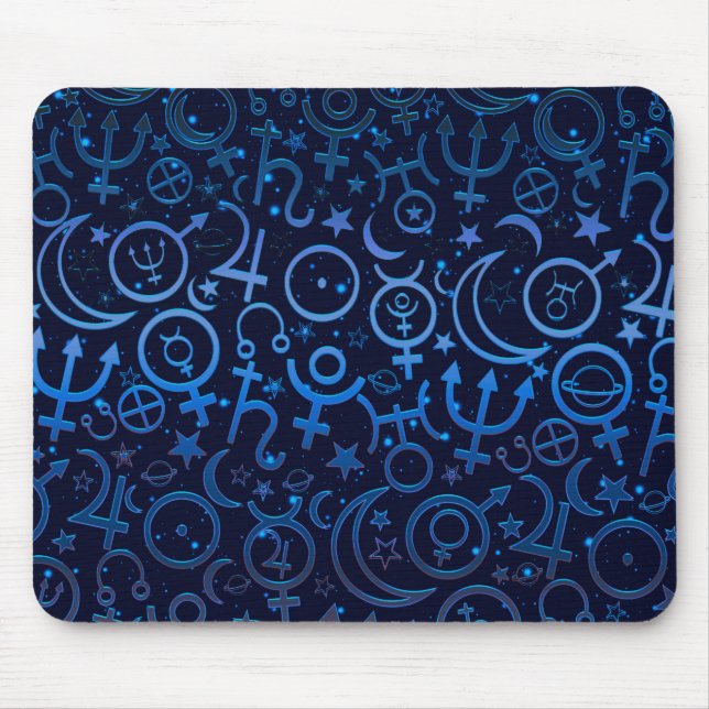 Tapis De Souris Symboles planétaires bleus Univers mystique Planèt (Devant)