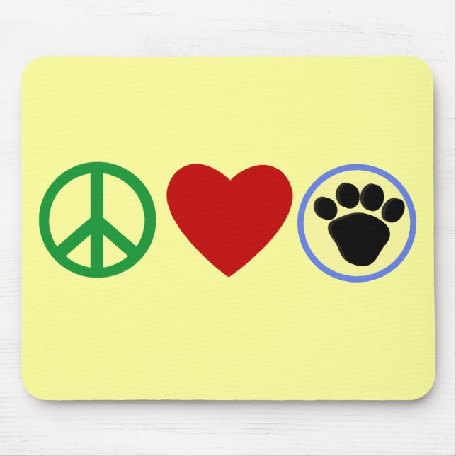 Tapis De Souris T-shirts de pattes de chiot d'amour de paix, (Devant)