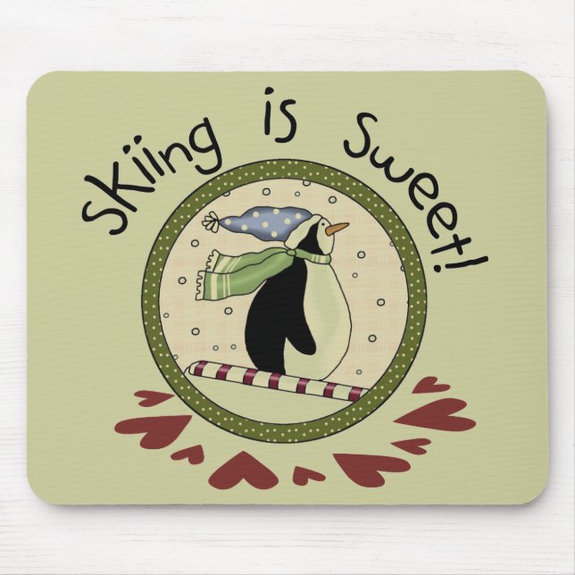 Tapis De Souris T-shirts et cadeaux de vacances Skiing Penguin (Devant)