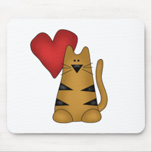 Tapis De Souris T-shirts et cadeaux Heart and Striped Cat