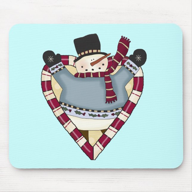 Tapis De Souris T-shirts et cadeaux Snowman Love (Devant)