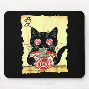 Tapis De Souris T-shirts graphiques drôles japonais Ramen de chat