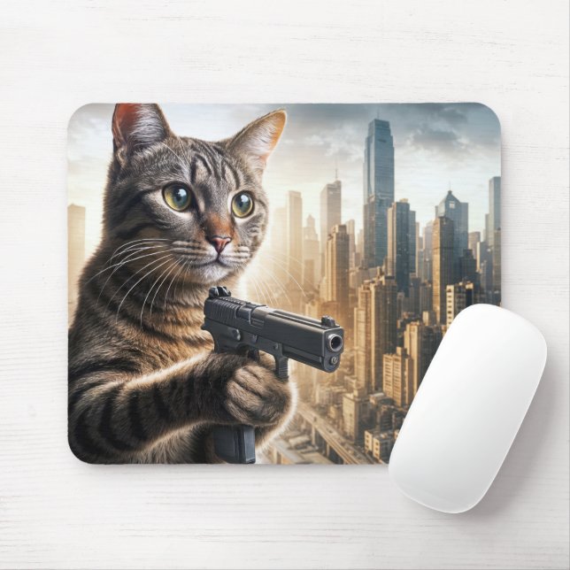 Tapis De Souris Tabby Cat Protéger La Ville (Avec souris)