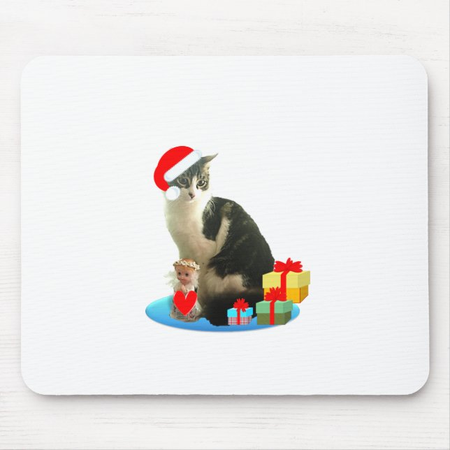 Tapis De Souris Tabby chat de Noël et petit ange mignon (Devant)