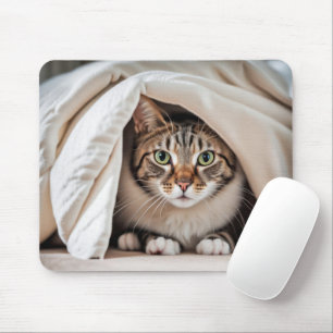 Tapis De Souris Tabby Chat se cachant sous une couverture
