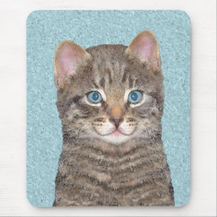 Tapis De Souris Tabby Gris Peinture Chat - Cute Original Art Chat