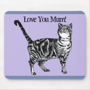 Tapis De Souris Tabby noir et blanc Chat Amour maman Mat Mat Viole