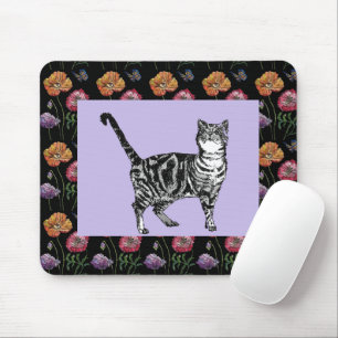 Tapis De Souris Tabby Violet Chat motif floral souris Mat floral