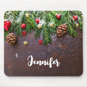 Tapis De Souris Table de Noël rustique avec pin et neige