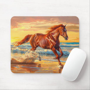 Tapis De Souris Tableau de cheval sur la plage au coucher du solei