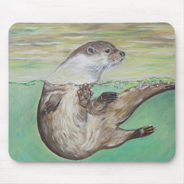 Tapis De Souris Tableau de la loutre de rivière joueuse (Devant)