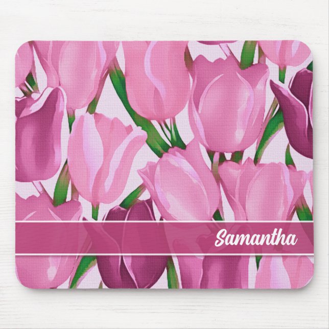 Tapis De Souris Tableau de la tulipe de printemps personnalisé Nom (Devant)