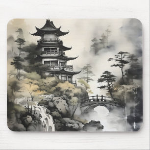 Tapis De Souris Tableau d'encre asiatique du jardin