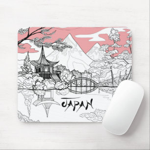 Tapis De Souris Tableau en ligne de Temple japonais Lac Mountain