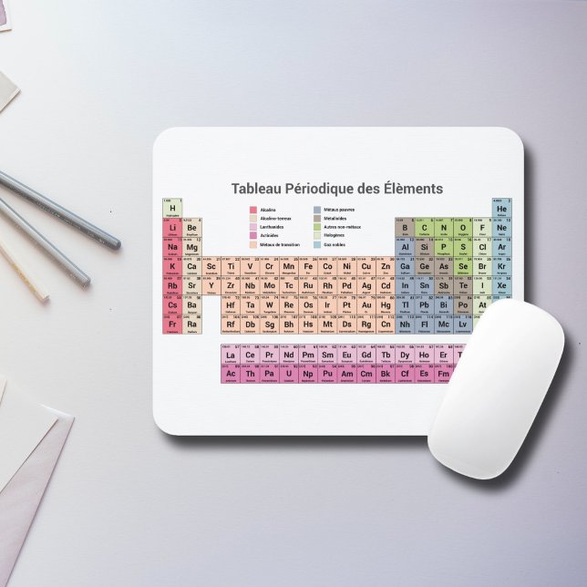 Tapis De Souris Tableau périodique en Français en Blanc (Periodic Table of Elements in French Mouse pad)