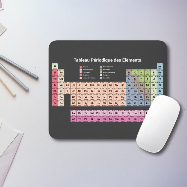 Tapis De Souris Tableau périodique en Français en Noir (French Dark Periodic Table of Elements Mouse pad)