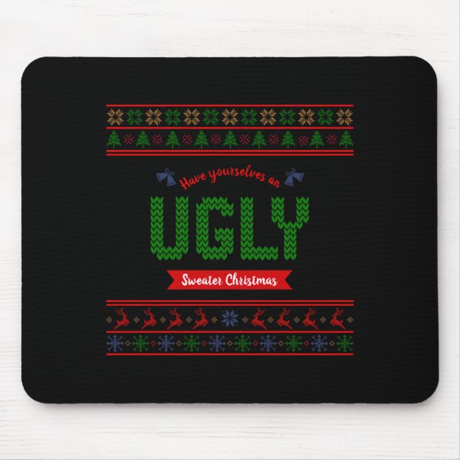 Tapis De Souris Tacky Christmas Nordic Knit Pattern Red Green Ugly (Devant)