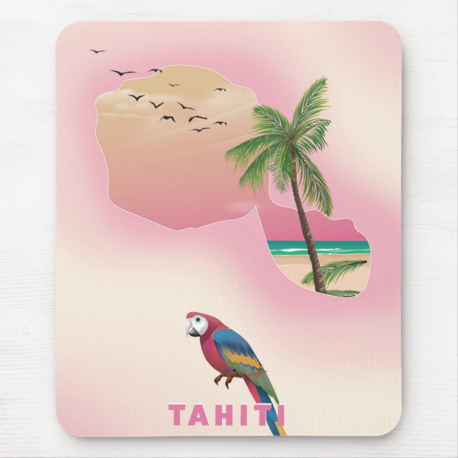 Tapis De Souris Tahiti carte illustrée affiche de voyage (Devant)