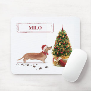 Tapis De Souris Tan Dachshund Funny Chien de Noël avec arbre