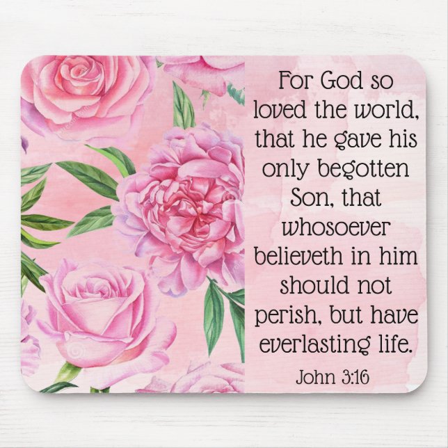 Tapis De Souris Tapis souris avec écritures. John 3:16. (Devant)