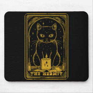 Tapis De Souris Tarot Femme Halloween Chat Noir l'Ermite Tarot