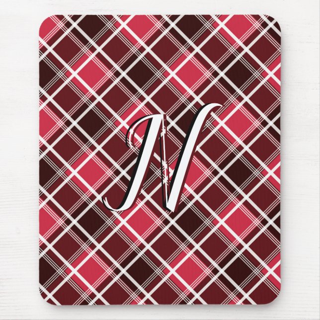 Tapis De Souris Tartan classique Plaid Red Black Monogramme person (Devant)