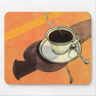 Tapis De Souris Tasse de café vintage, soucoupe, cuillère, diner r
