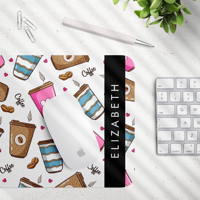 Tapis De Souris Tasses À Café, Haricots À Café, Coeurs, Votre Nom (Créateur téléchargé)