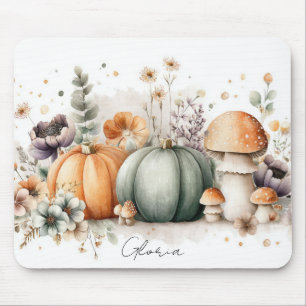 Tapis De Souris Tatouage de citrouilles et fleurs d'automne 