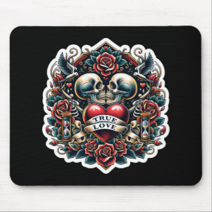 Tapis De Souris Tatouage de cœur squelette de véritable amour vue