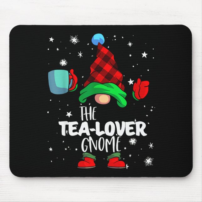 Tapis De Souris Tea Lover Gnome Red Buffalo Plaid Matching Family  (Devant)