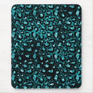 Tapis De Souris Teal Ombre & Black Glam Paillettes Taches de Léopa