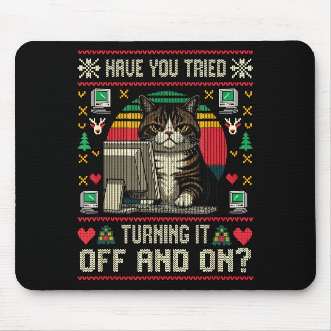 Tapis De Souris Tech Suprts Cat Engineer Computer Ugly Christmas S (Devant)