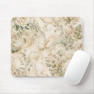 Tapis De Souris Technologie botanique élégante Cottagecore en marb