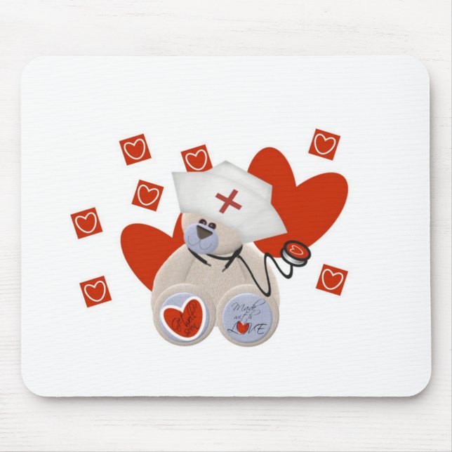Tapis De Souris Teddy Bear Nurse Love Tshirts et cadeaux (Devant)
