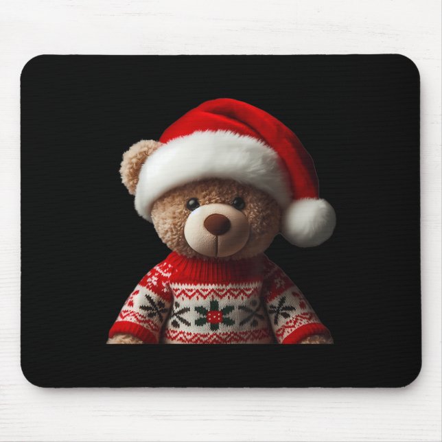 Tapis De Souris Teddy Bear With Santa Hat Christmas Xmas Lover Kid (Devant)