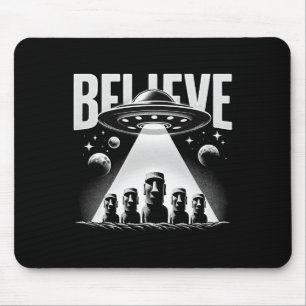 Tapis De Souris Tee Alien Ufo et tête Moai de l'île de Pâques - My