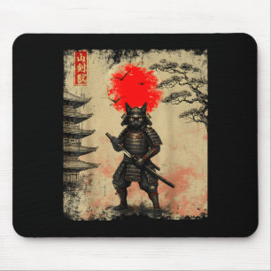 Tapis De Souris Tee graphique drôle de chat samouraï d'art japonai