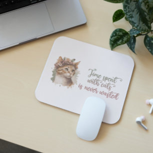 Tapis De Souris Temps passé avec des chats Aquarelle mignonne
