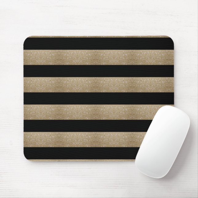 Tapis De Souris tendance géométrique et design rayures noir et or (Avec souris)