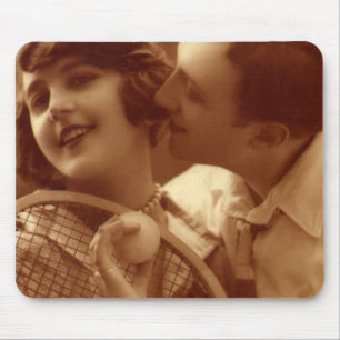Tapis De Souris Tennis de sport vintage, amour et romance